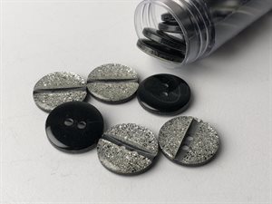 Knap - gråsort med sølvglimmer, 15 mm